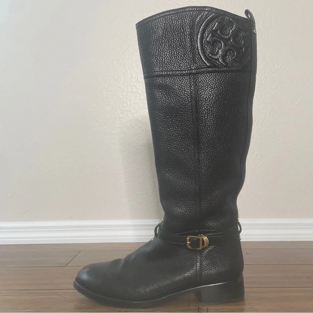 Tory Burch Black Leather Riding Boots knee high boots